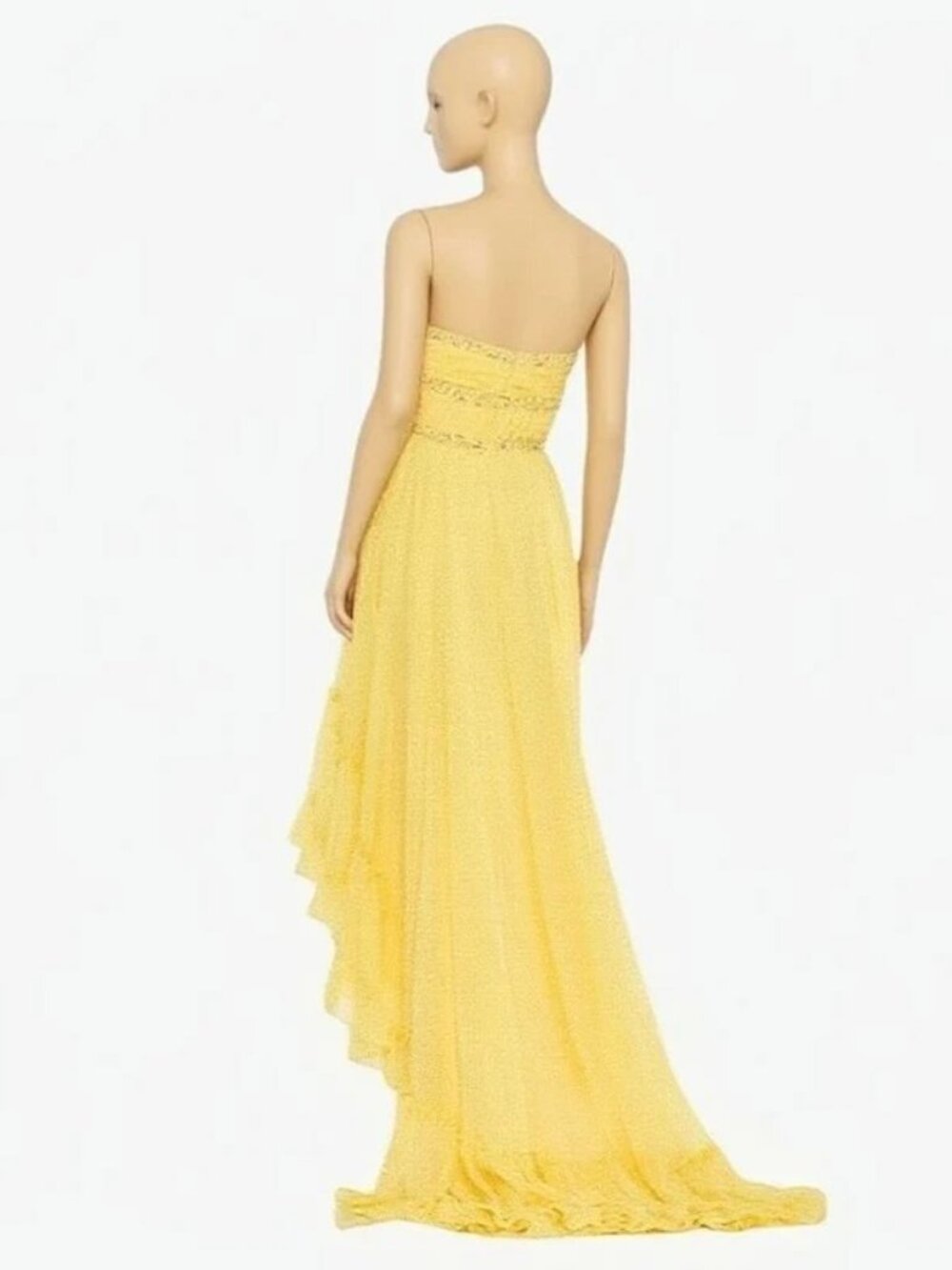 Mac Duggal Elegant Lemon Yellow Beaded High-Low Ruffle Gown NWT - Picture 3 of 4